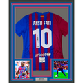 Framed Autographed/Signed Ansu Fati 35x39 FC Barcelona Blue Soccer Jersey Beckett BAS COA