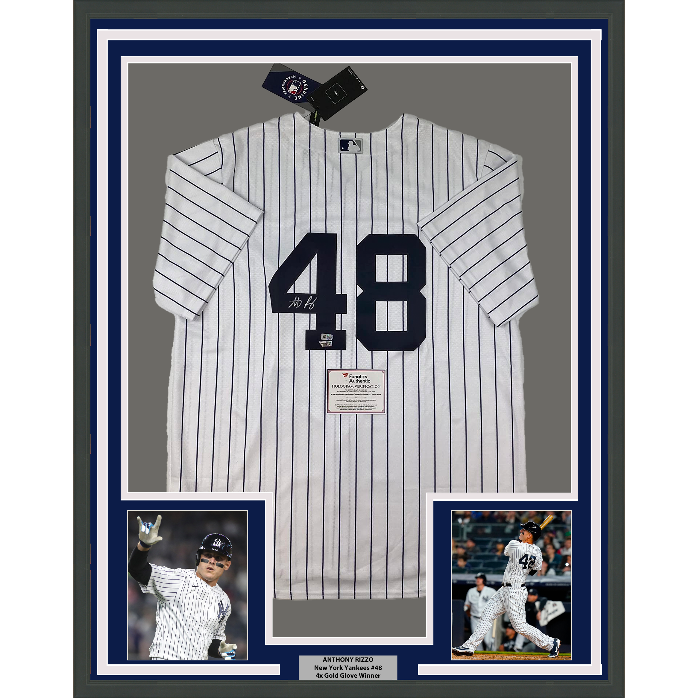 Framed Autographed/Signed Anthony Rizzo 35x39 New York Yankees Authentic Pinstripe Baseball Jersey Fanatics COA