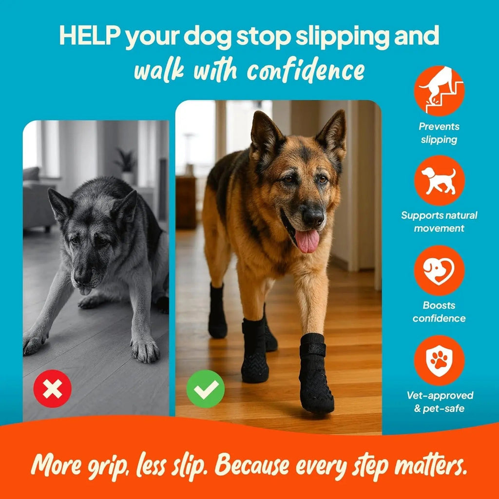 Anti-Slip Dog Socks with Straps – Breathable & Washable, 4-Pack