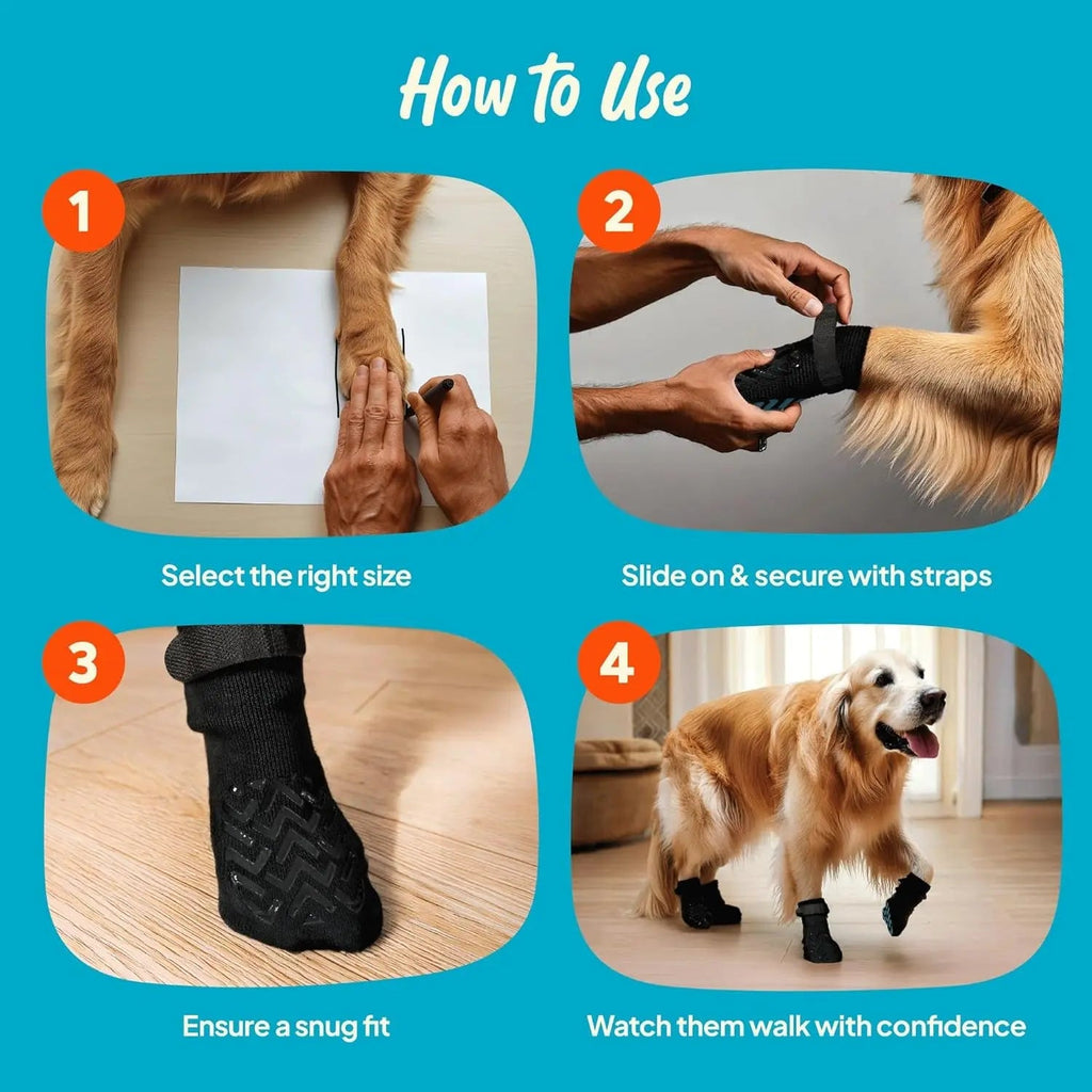 Anti-Slip Dog Socks with Straps – Breathable & Washable, 4-Pack