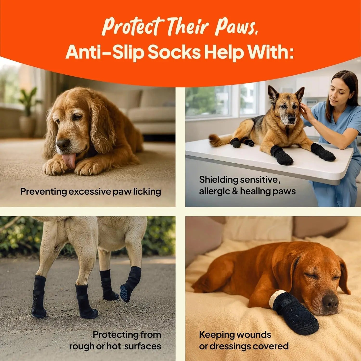 Anti-Slip Dog Socks with Straps – Breathable & Washable, 4-Pack