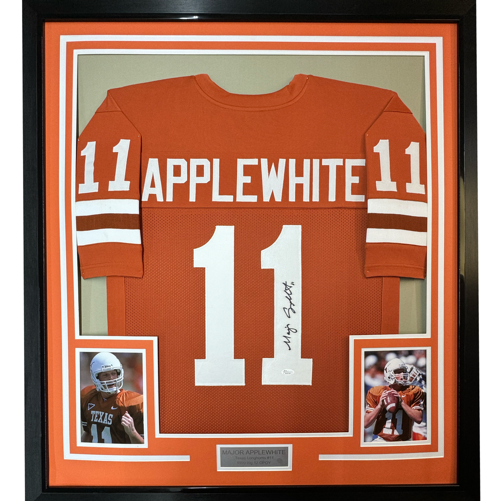 Framed Autographed/Signed Major Applewhite 35x39 Texas Orange College Football Jersey JSA COA