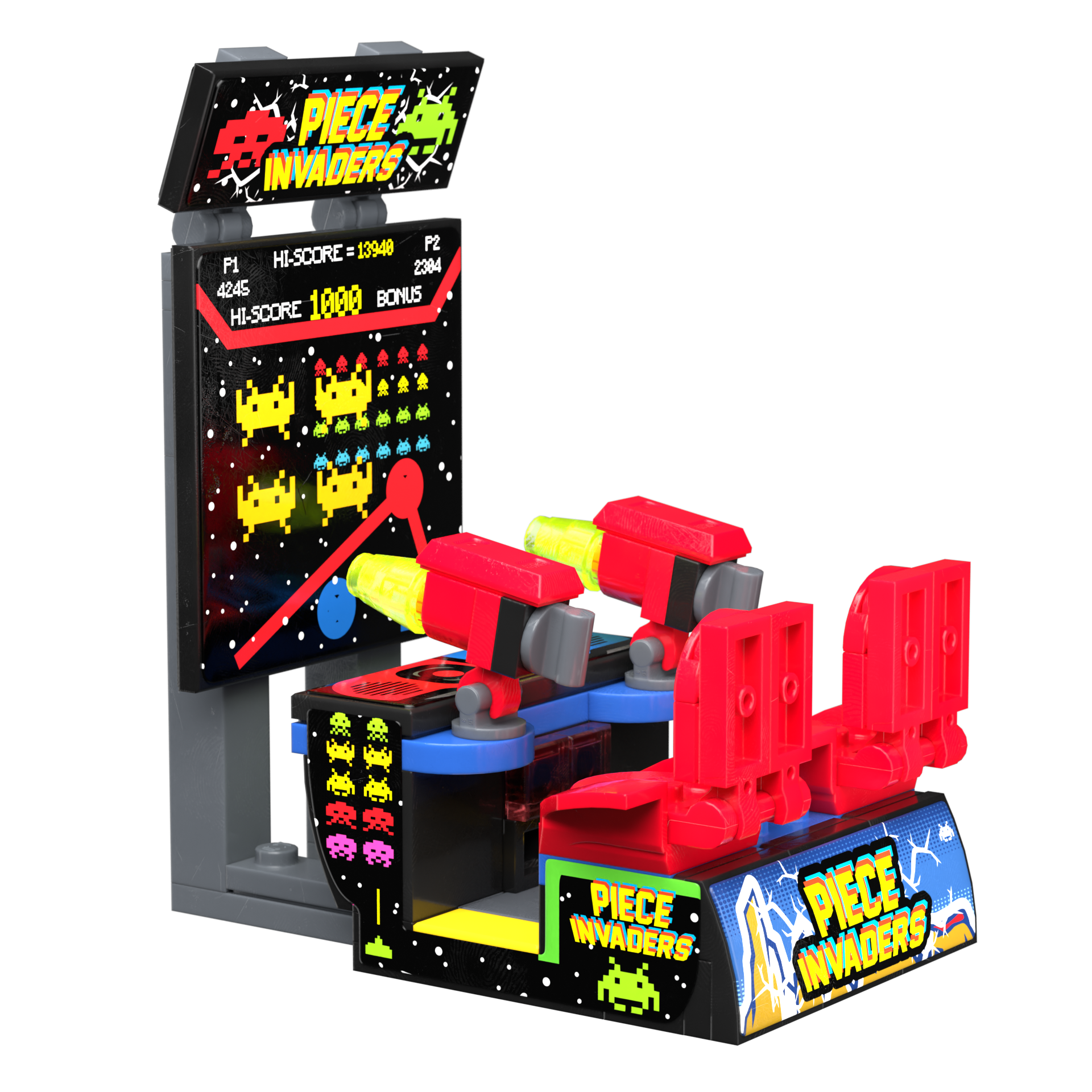 Big Screen Piece Invaders Arcade made using LEGO parts - B3 Customs