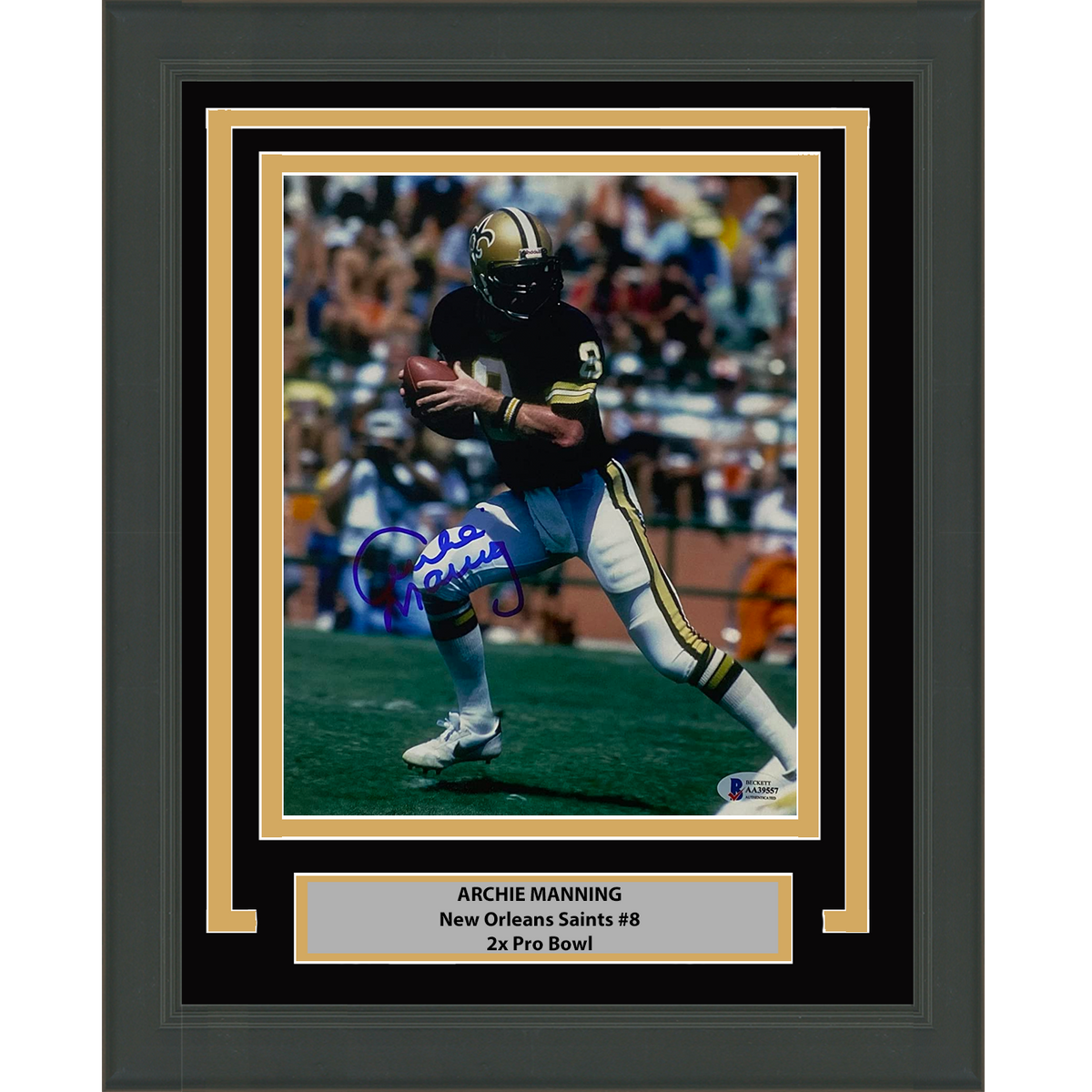 Framed Autographed/Signed Archie Manning New Orleans Saints 8x10 Football Photo Beckett BAS COA #3