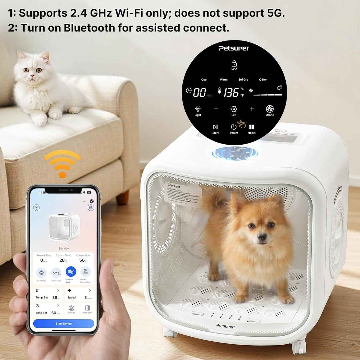 Automatic Pet Dryer Box 75L App Control Quiet Cat Dog Dryer