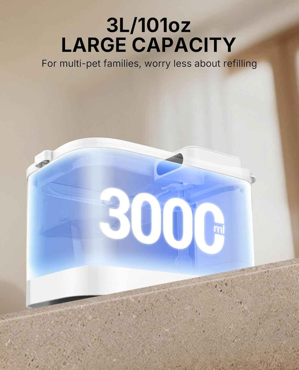 Automatic Pet Water Fountain Cordless App Control Quiet 3L Cats Dogs Small Pets