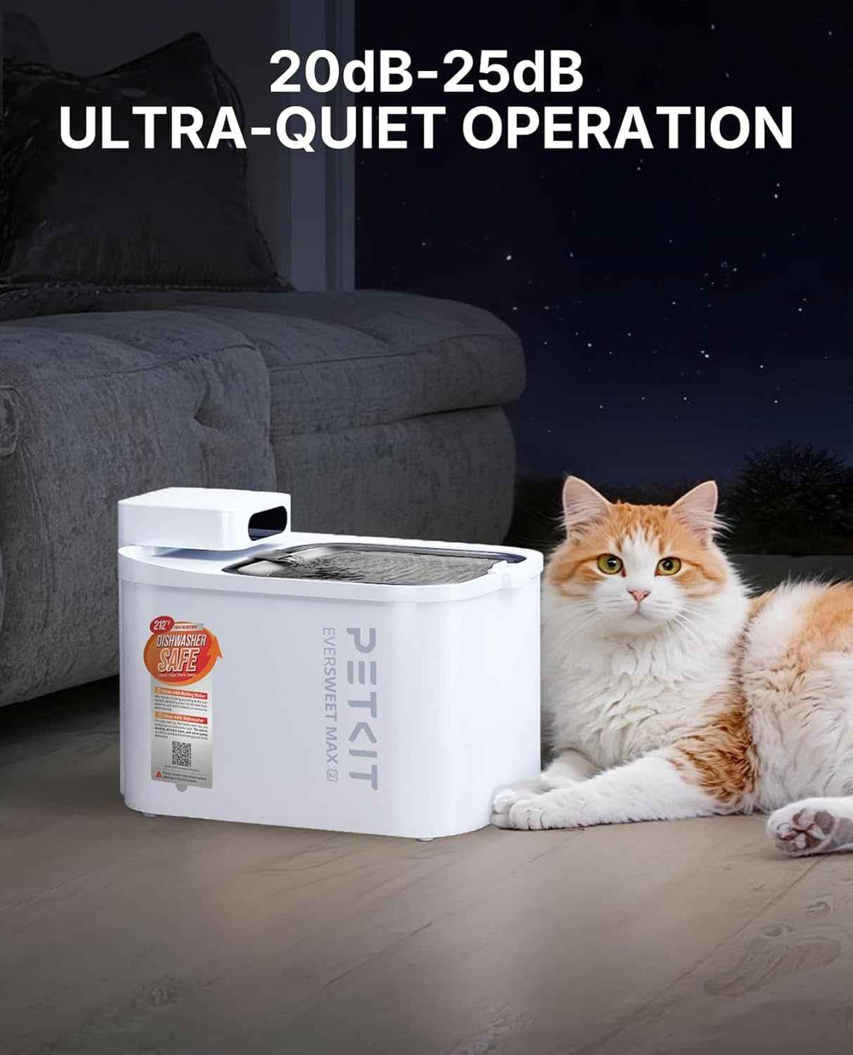 Automatic Pet Water Fountain Cordless App Control Quiet 3L Cats Dogs Small Pets