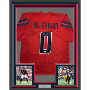 Framed Autographed/Signed Azeez Al Shaair 35x39 Houston Red Football Jersey Beckett BAS COA