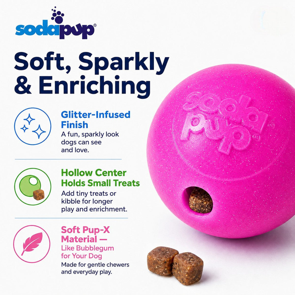 Glitter Ball 3-Pack Dog Toy | Soft PUP-X Rubber Floating Fetch Ball with Treat Dispenser | USA Made