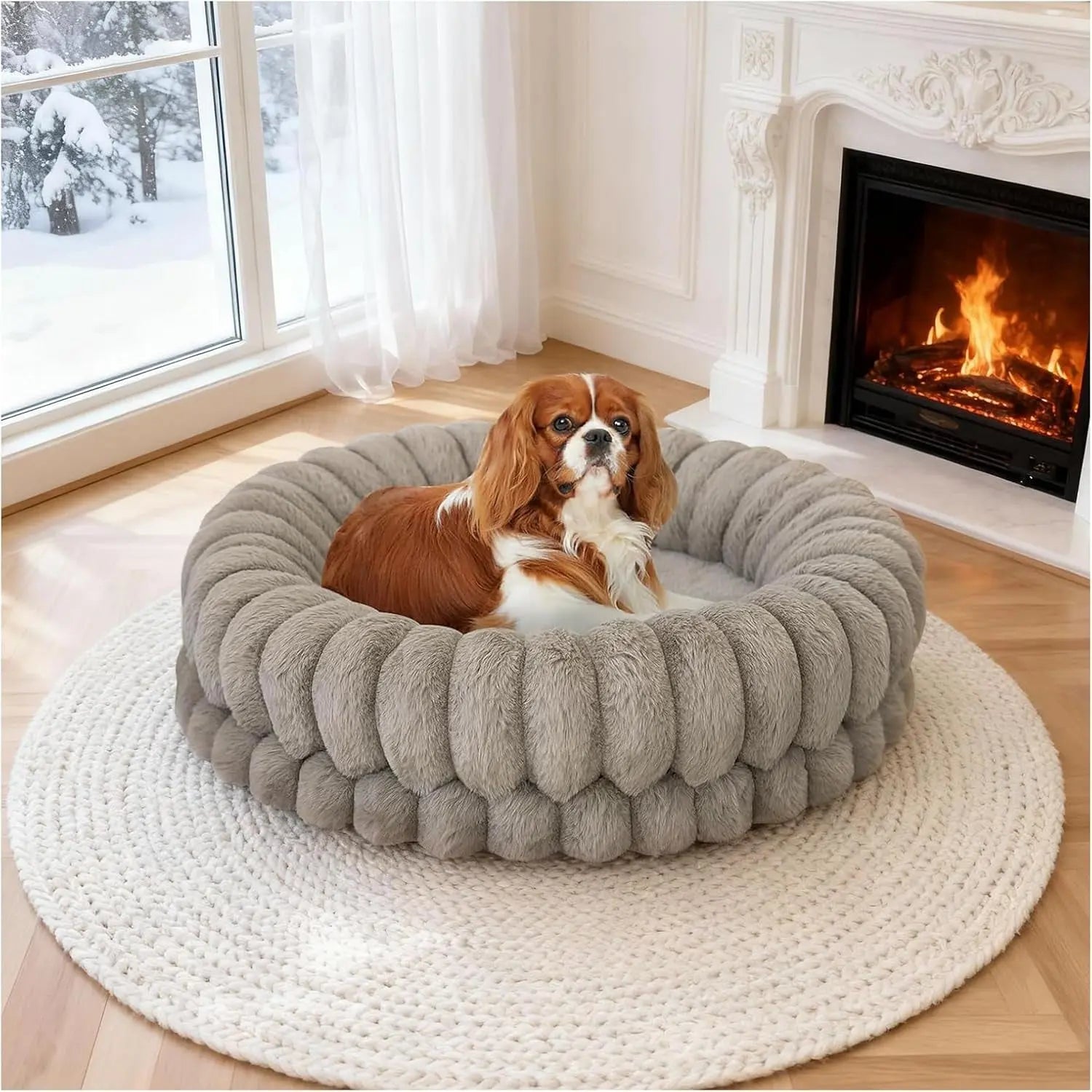 Luxury Donut Dog Bed – Orthopedic Calming Round Bed, Washable
