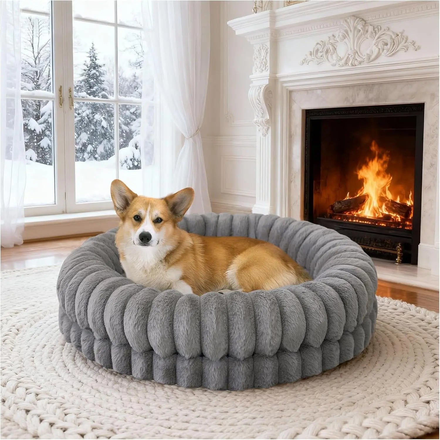 Luxury Donut Dog Bed – Orthopedic Calming Round Bed, Washable