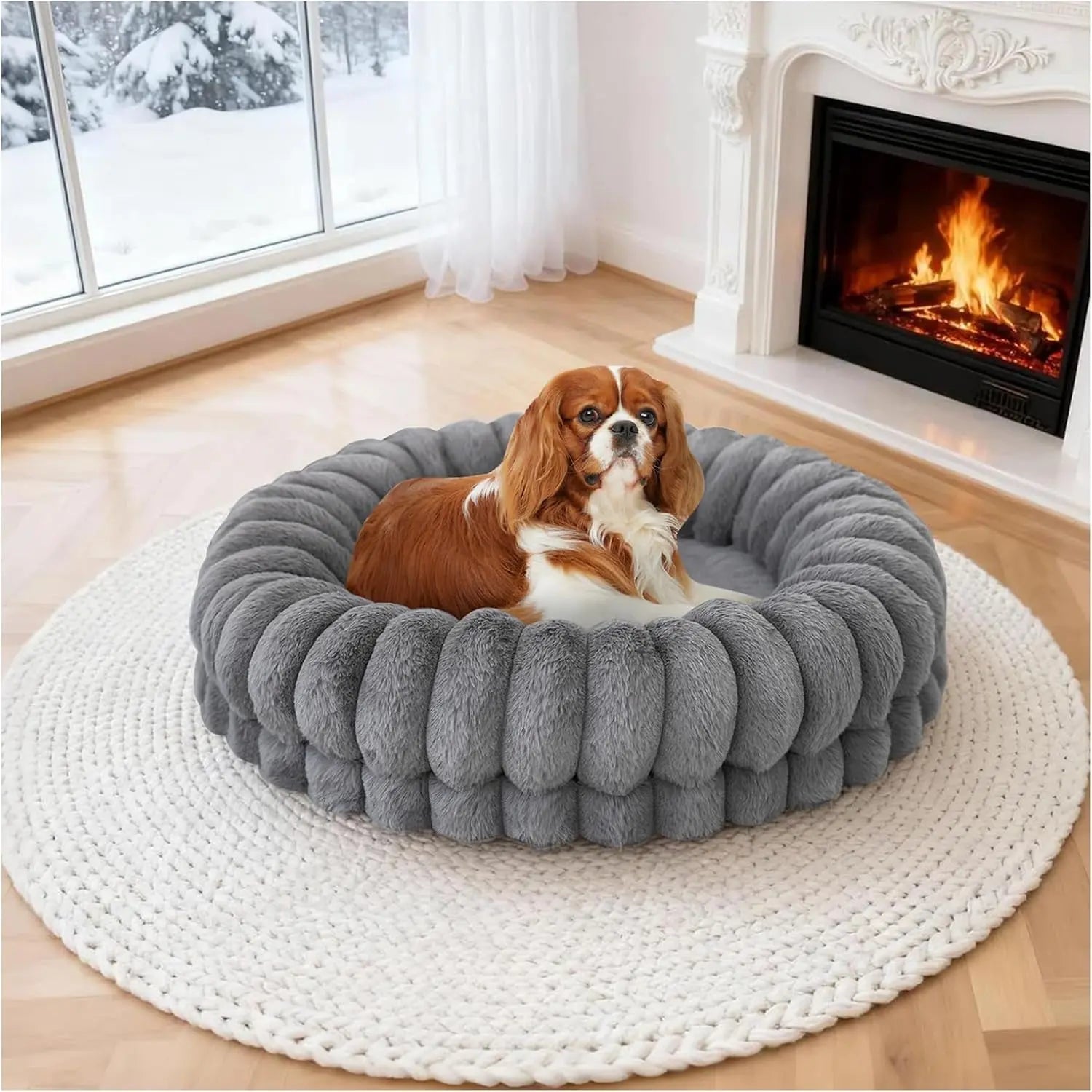 Luxury Donut Dog Bed – Orthopedic Calming Round Bed, Washable