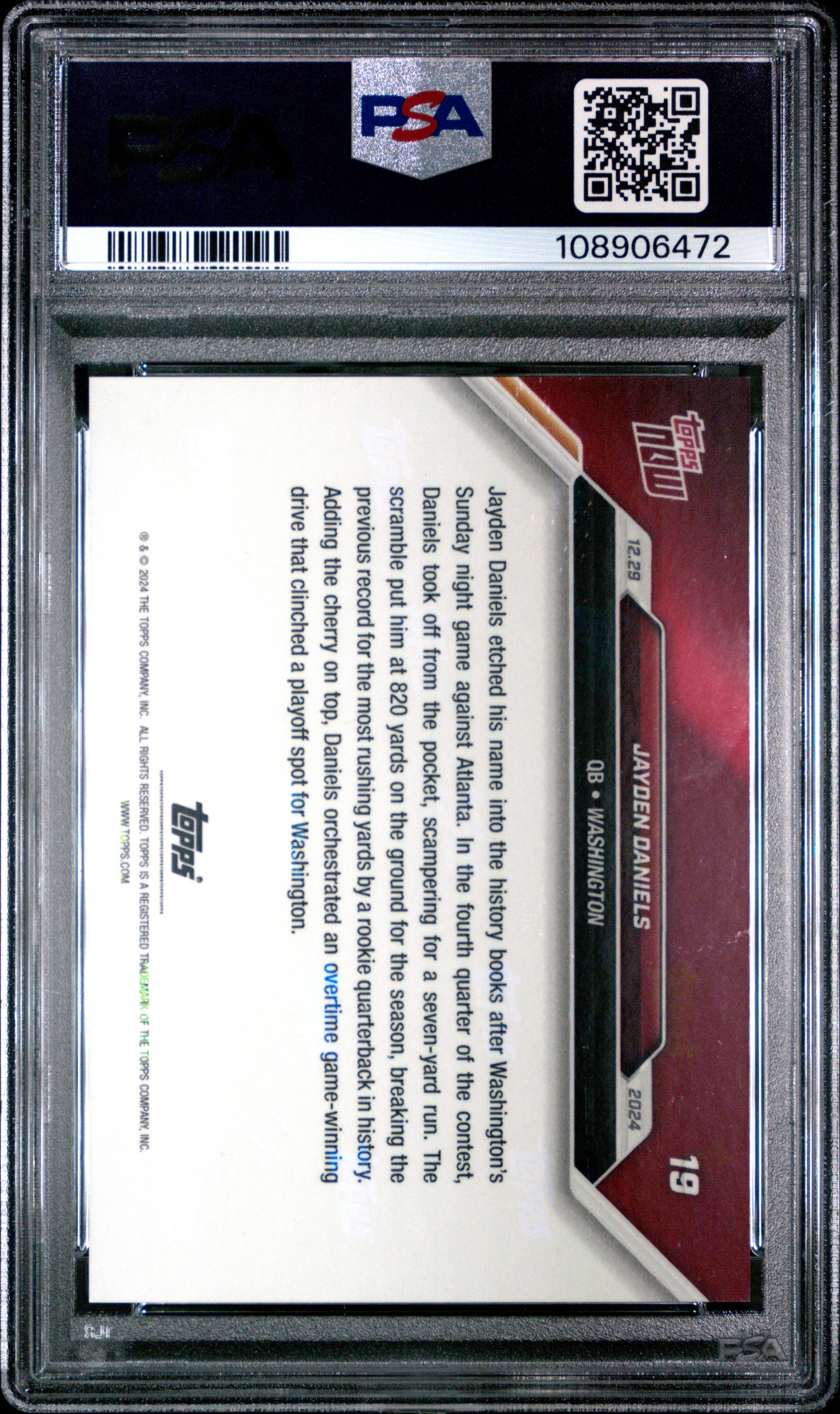Graded 2024 Topps Now Jayden Daniels #19 Rookie RC Football Card PSA 10 Gem Mint