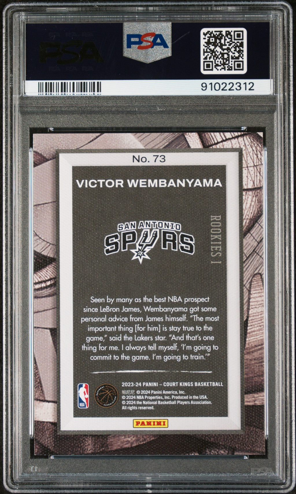 Graded 2023 Panini Court Kings Victor Wembanyama #73 Rookie RC Basketball Card PSA 10 Gem Mint