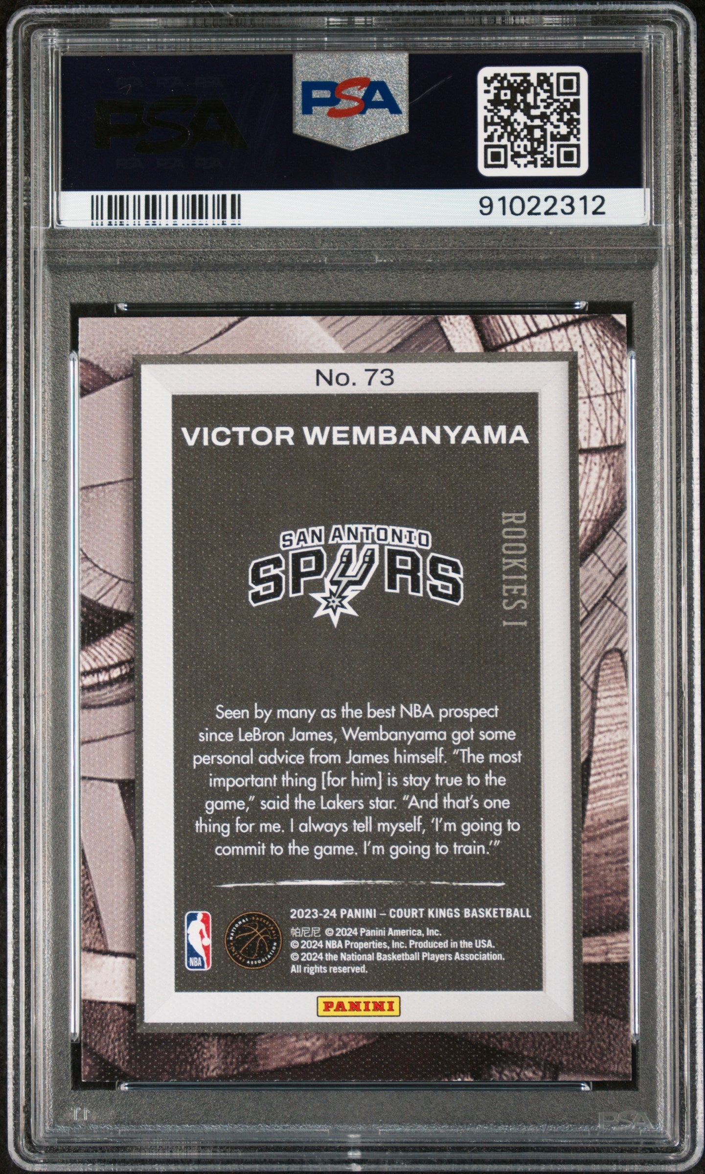 Graded 2023 Panini Court Kings Victor Wembanyama #73 Rookie RC Basketball Card PSA 10 Gem Mint