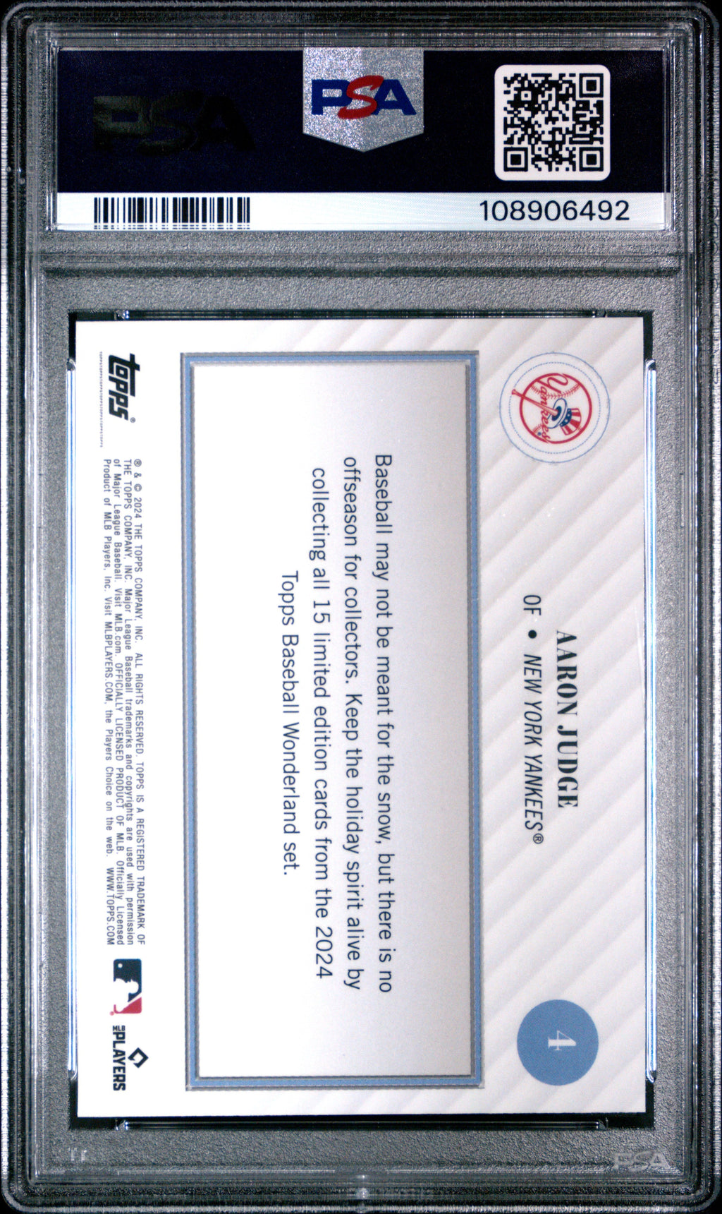 Graded 2024 Topps Wonderland Aaron Judge #4 Baseball Card PSA 8 Near Mint
