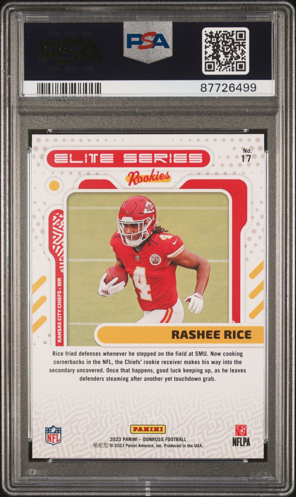 Graded 2023 Panini Donruss Rashee Rice #17 Elite Series Rookies Rookie RC Football Card PSA 10 Gem Mint