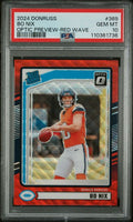 Graded 2024 Panini Donruss Bo Nix #369 Optic Preview Red Wave Rookie RC Football Card PSA 10 Gem Mint