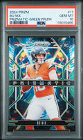 Graded 2024 Panini Prizm Bo Nix #11 Prizmatic Green Prizm Rookie RC Football Card PSA 10 Gem Mint