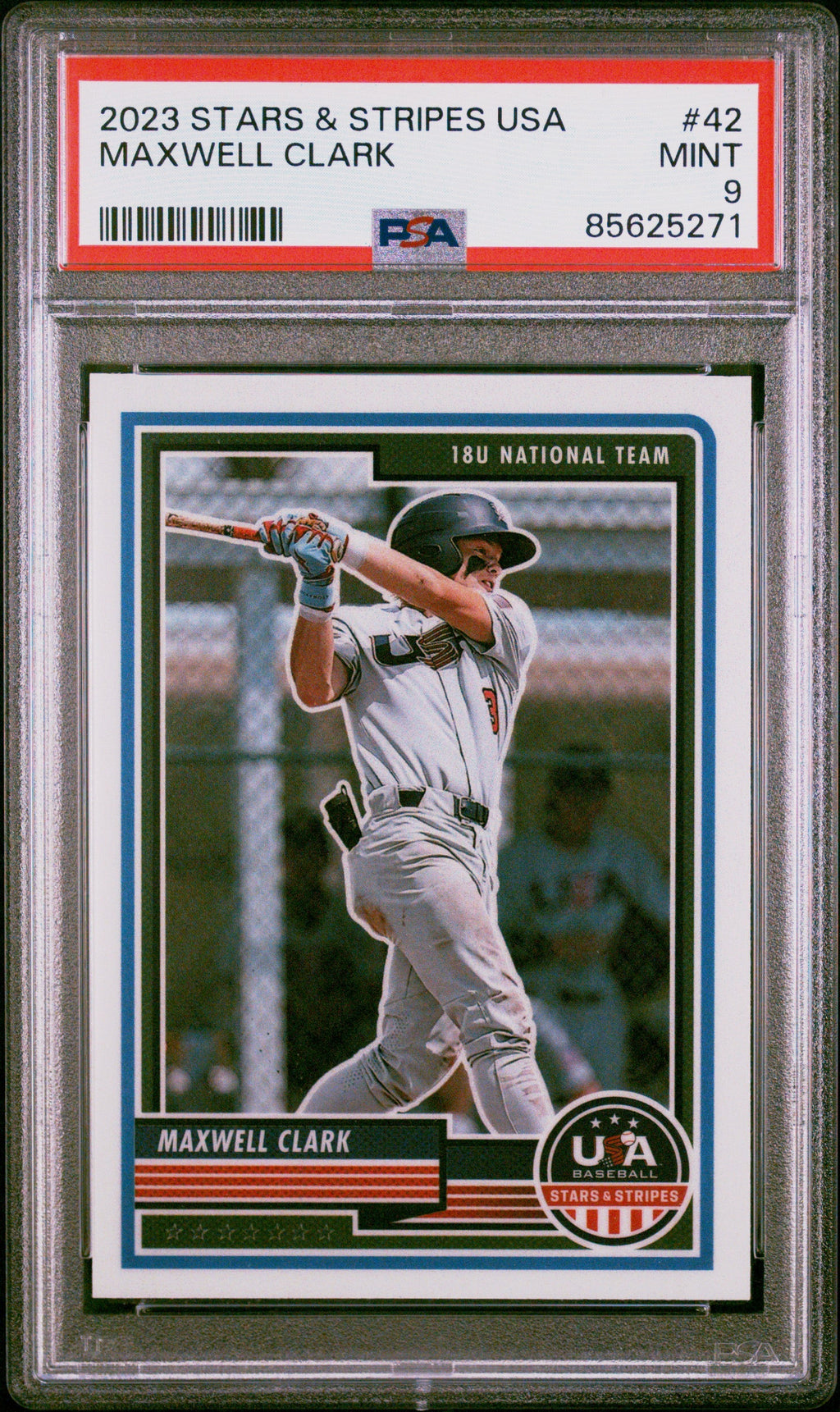 Graded 2023 Panini Stars & Stripes USA Max Clark #42 Rookie RC Baseball Card PSA 9 Mint
