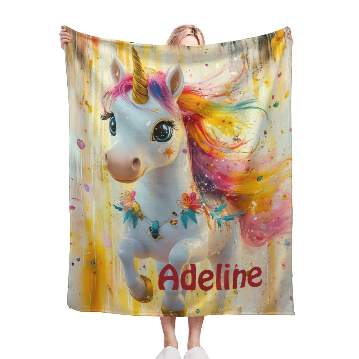 Personalized Unicorn Name Blanket | Rainbow Fleece Custom Kids Gift
