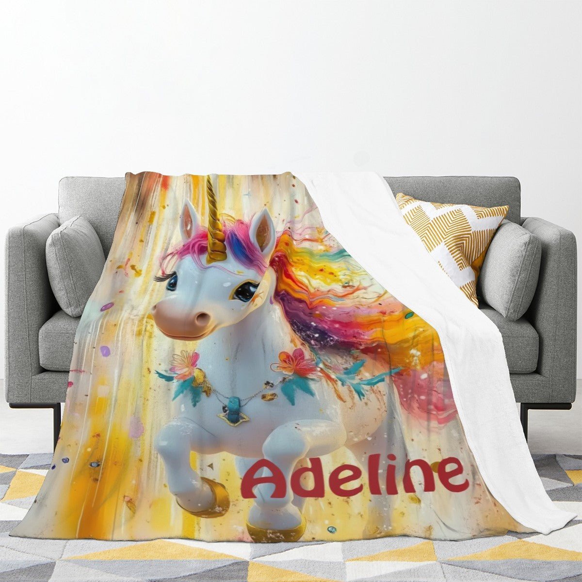 Personalized Unicorn Name Blanket | Rainbow Fleece Custom Kids Gift