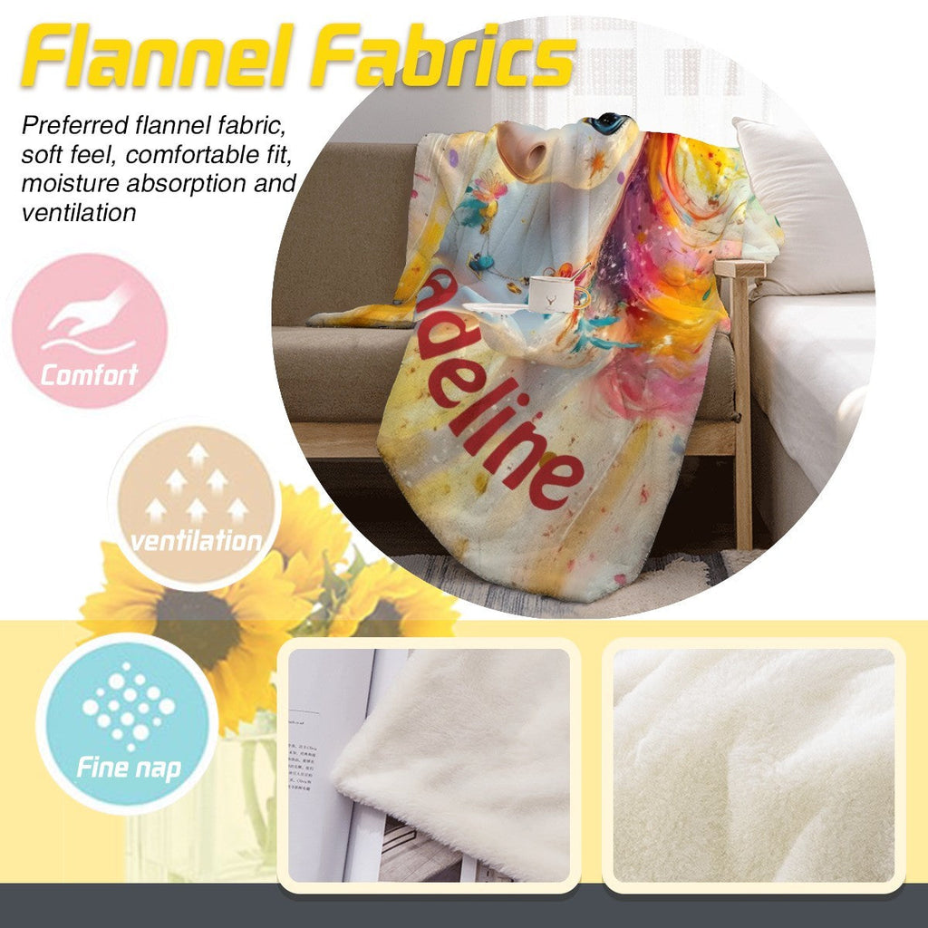 Personalized Unicorn Name Blanket | Rainbow Fleece Custom Kids Gift