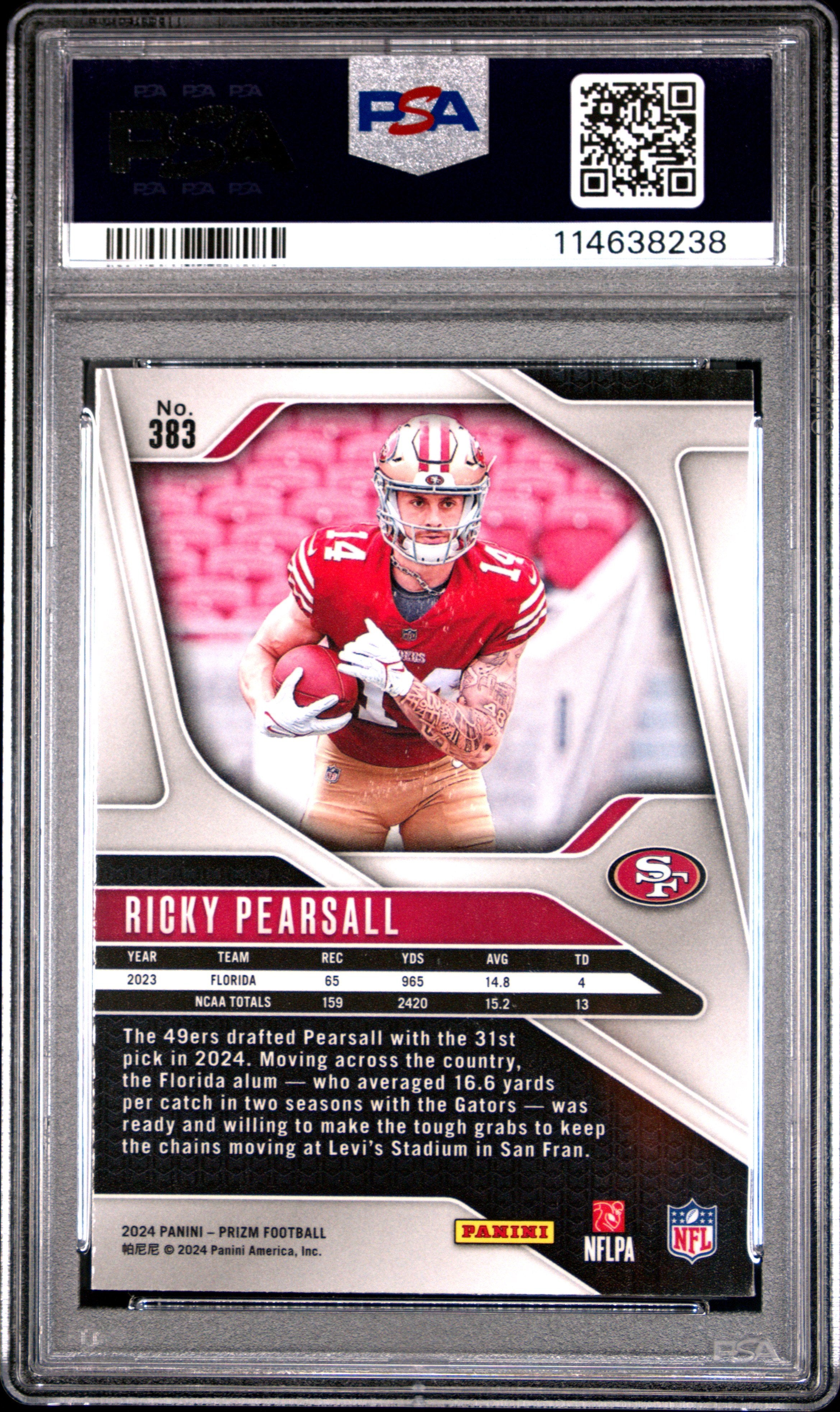 Graded 2024 Panini Prizm Ricky Pearsall #383 Rookie RC Football Card PSA 10 Gem Mint