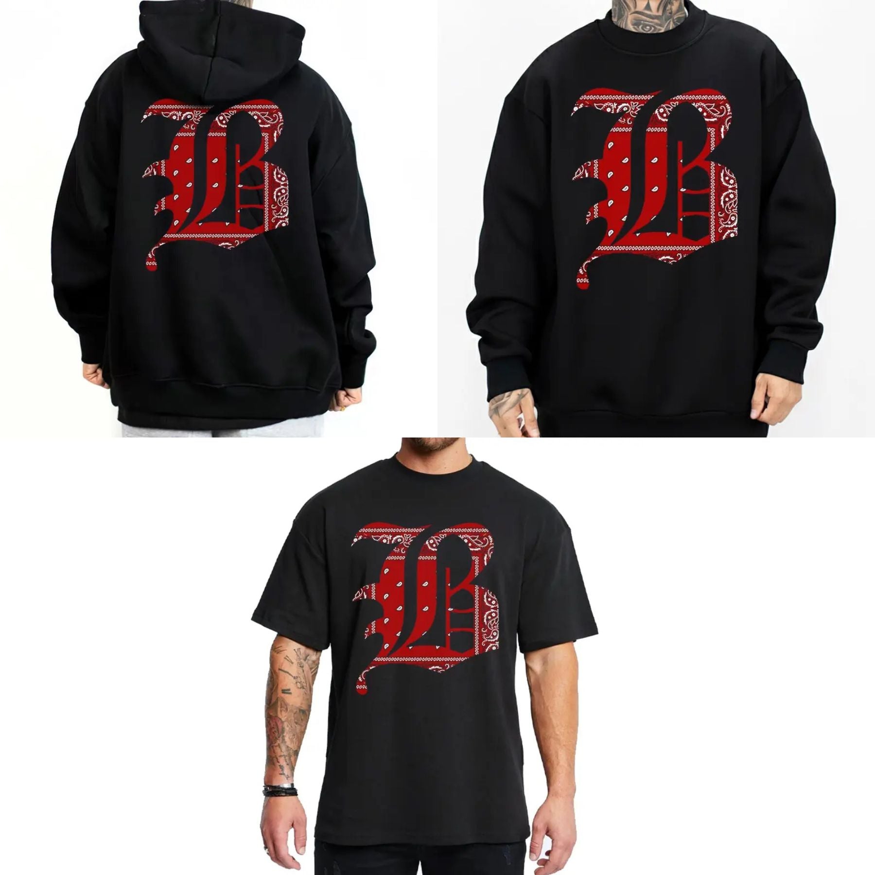 "B Bandana Lettering" Chicano Style T-Shirt – Lowrider Unisex Streetwear Top, West Coast Script Graphic Tee for Men & Women