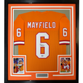 Framed Autographed/Signed Baker Mayfield 35x39 Tampa Bay Orange Creamsicle Retro Throwback Football Jersey Beckett BAS COA