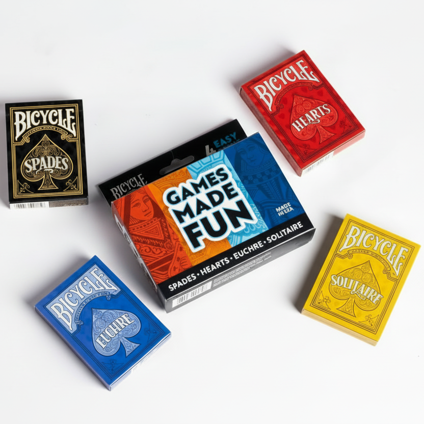 Bicycle Games Made Fun (4 pack — Hearts, Spades, Euchre, Solitaire)