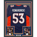 Framed Autographed/Signed Bill Romanowski 35x39 Denver Blue Football Jersey Beckett BAS COA