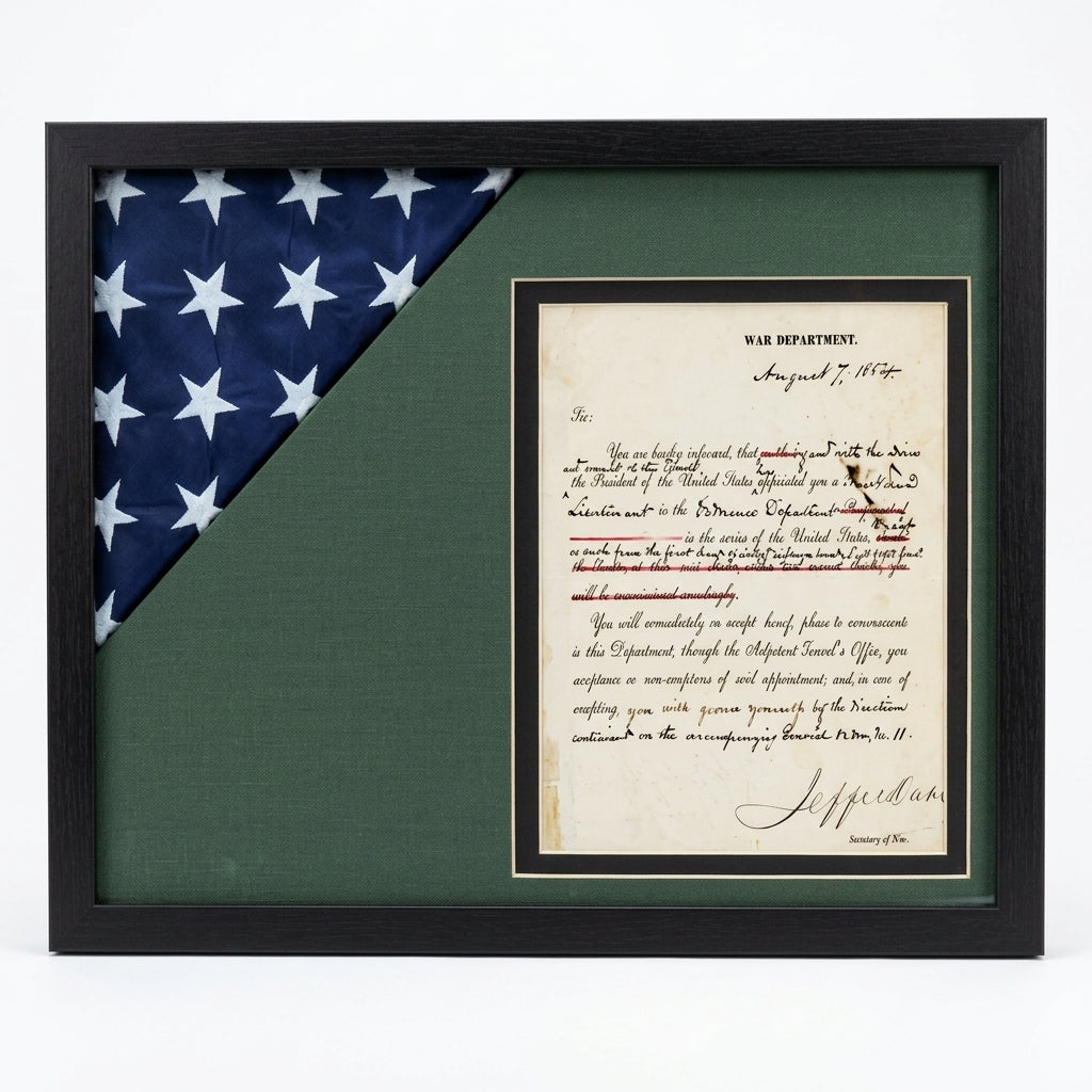 Shadow box for 3' x 5' flag with 8.5 x 11 Document holder, Black Finish