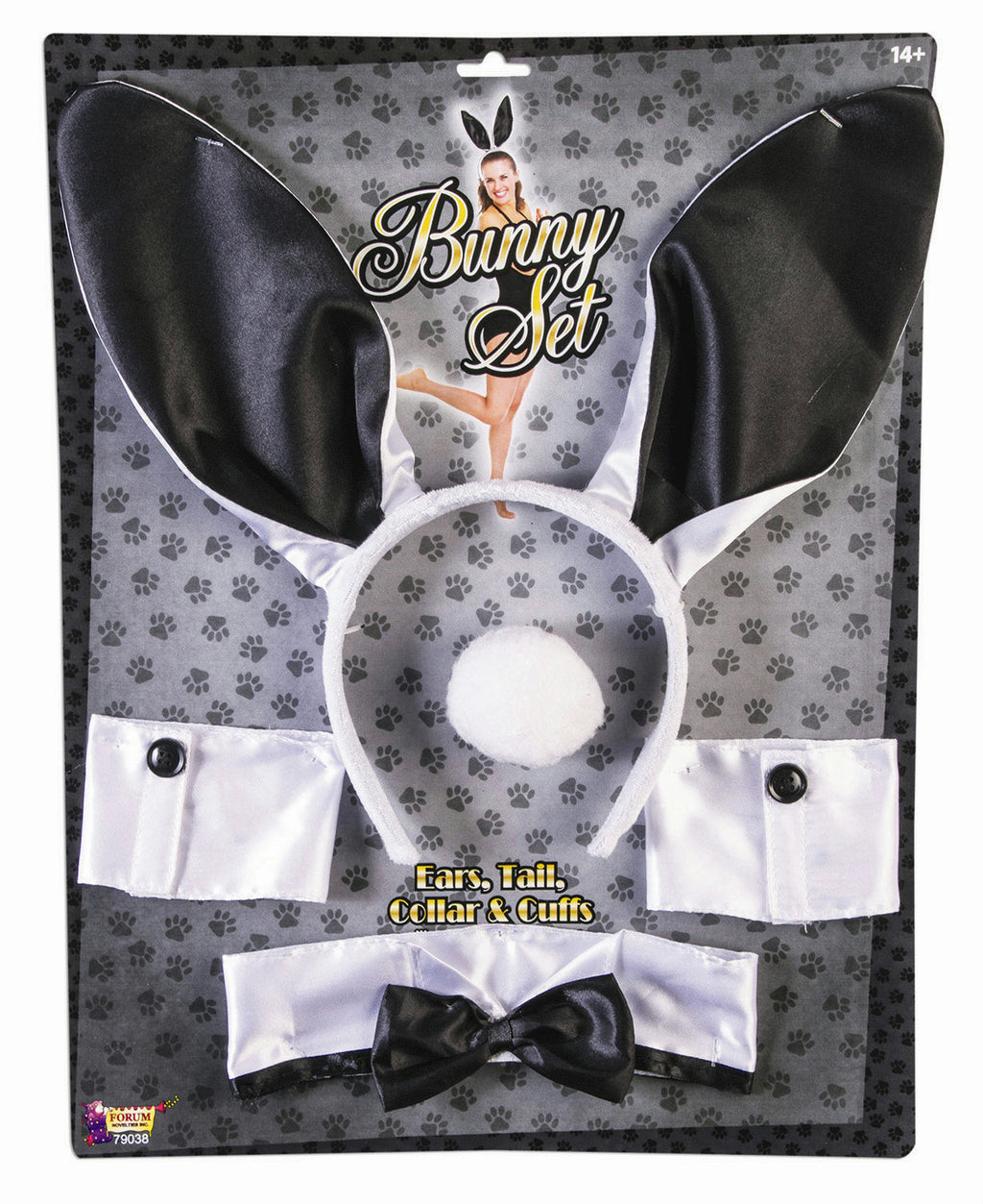 Black and White Bunny Ears Tail Collar Cuffs Costume Accessory Kit