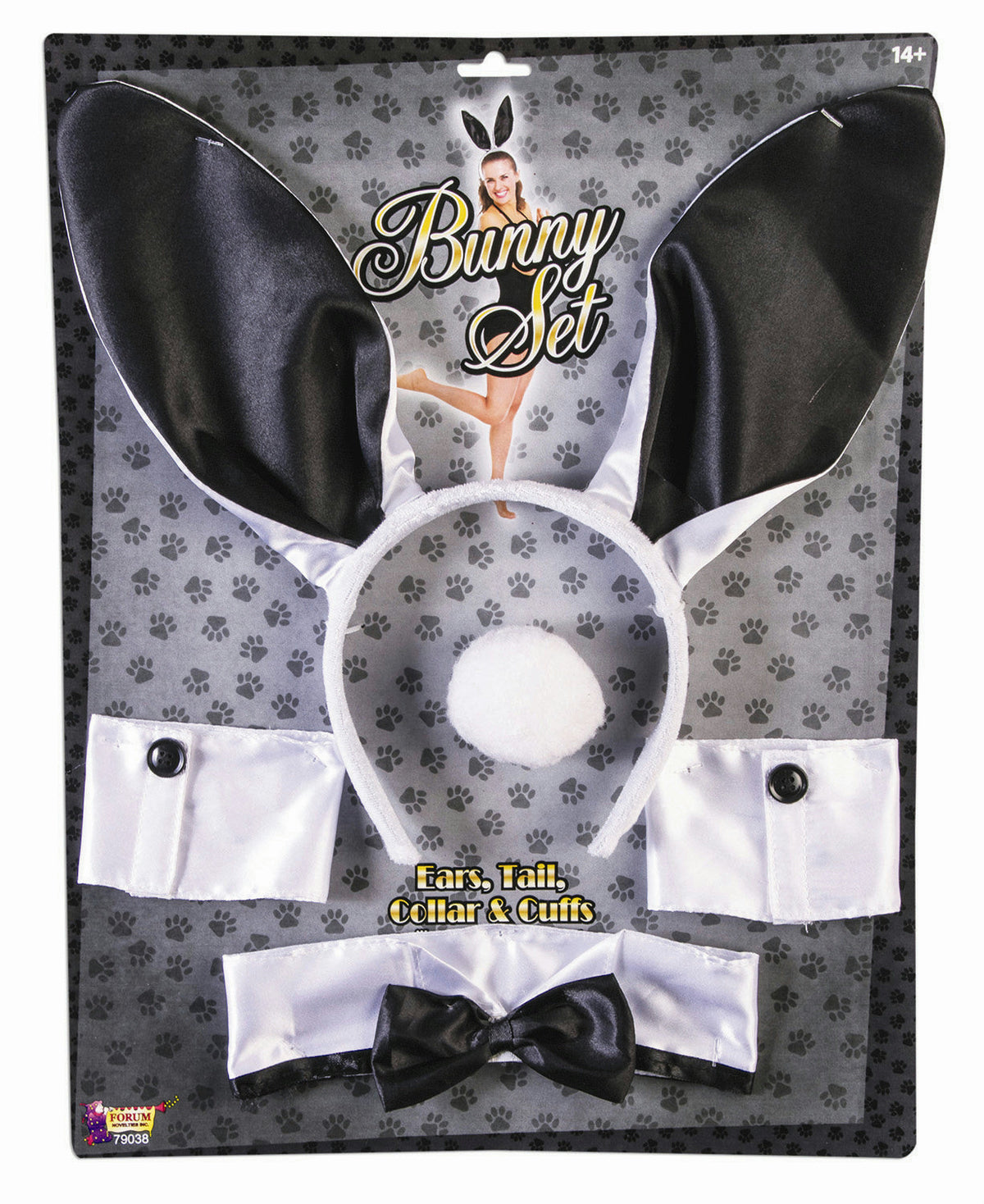 Black and White Bunny Ears Tail Collar Cuffs Costume Accessory Kit