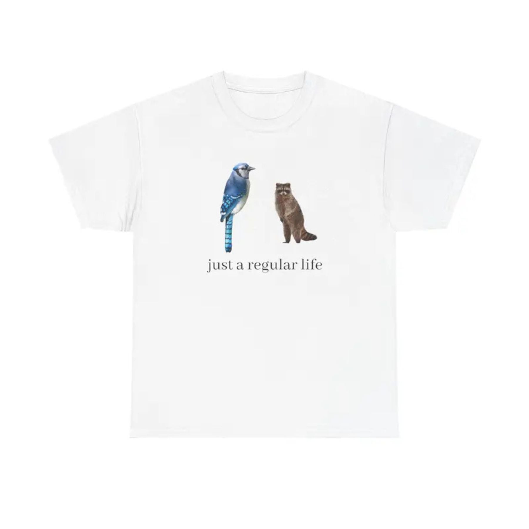 Blue Jay & Raccoon "Just a Regular Life" T-Shirt – Retro Cartoon Style Graphic Tee, Unisex Cotton Shirt