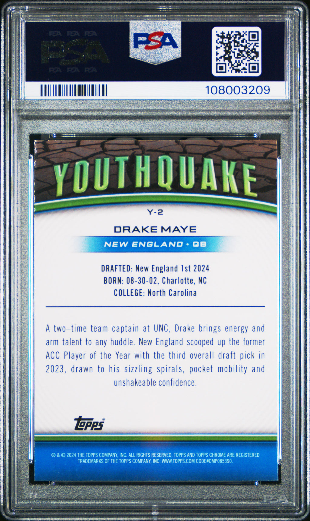 Graded 2024 Topps Chrome Drake Maye #Y2 Youthquake Xfractor Rookie RC Football Card PSA 10 Gem Mint