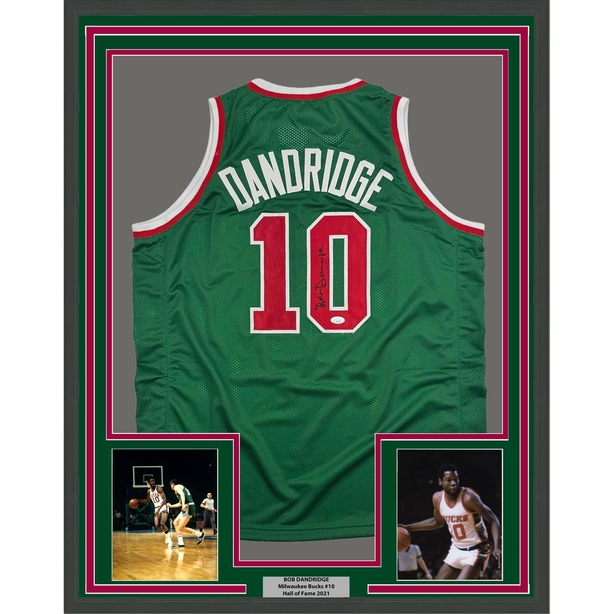Framed Autographed/Signed Bob Dandridge 35x39 Milwaukee Green Basketball Jersey JSA COA