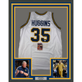 Framed Autographed/Signed Bob Huggins 35x39 West Virginia White College Basketball Jersey JSA COA