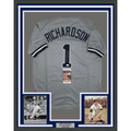 Framed Autographed/Signed Bobby Richardson 35x39 60 WS MVP New York Grey Baseball Jersey JSA COA