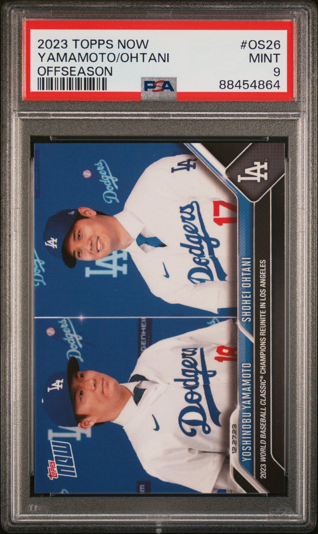 Graded 2023 Topps Now Yoshinobu Yamamoto/Shohei Ohtani #OS26 Offseason Rookie RC Baseball Card PSA 9 Mint
