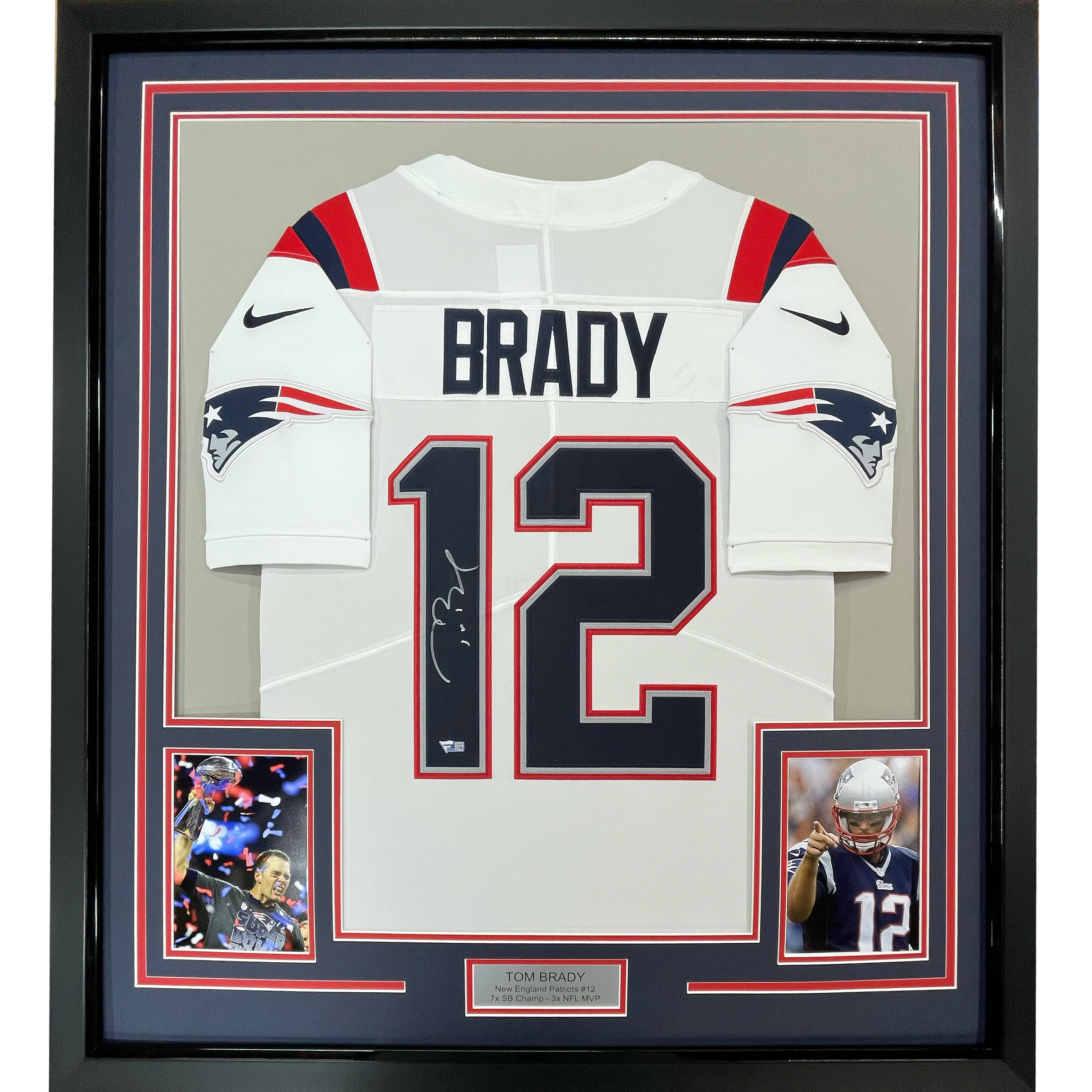 Framed Autographed/Signed Tom Brady 35x39 New England Patriots White Authentic Nike Limited Football Jersey Fanatics COA/LOA