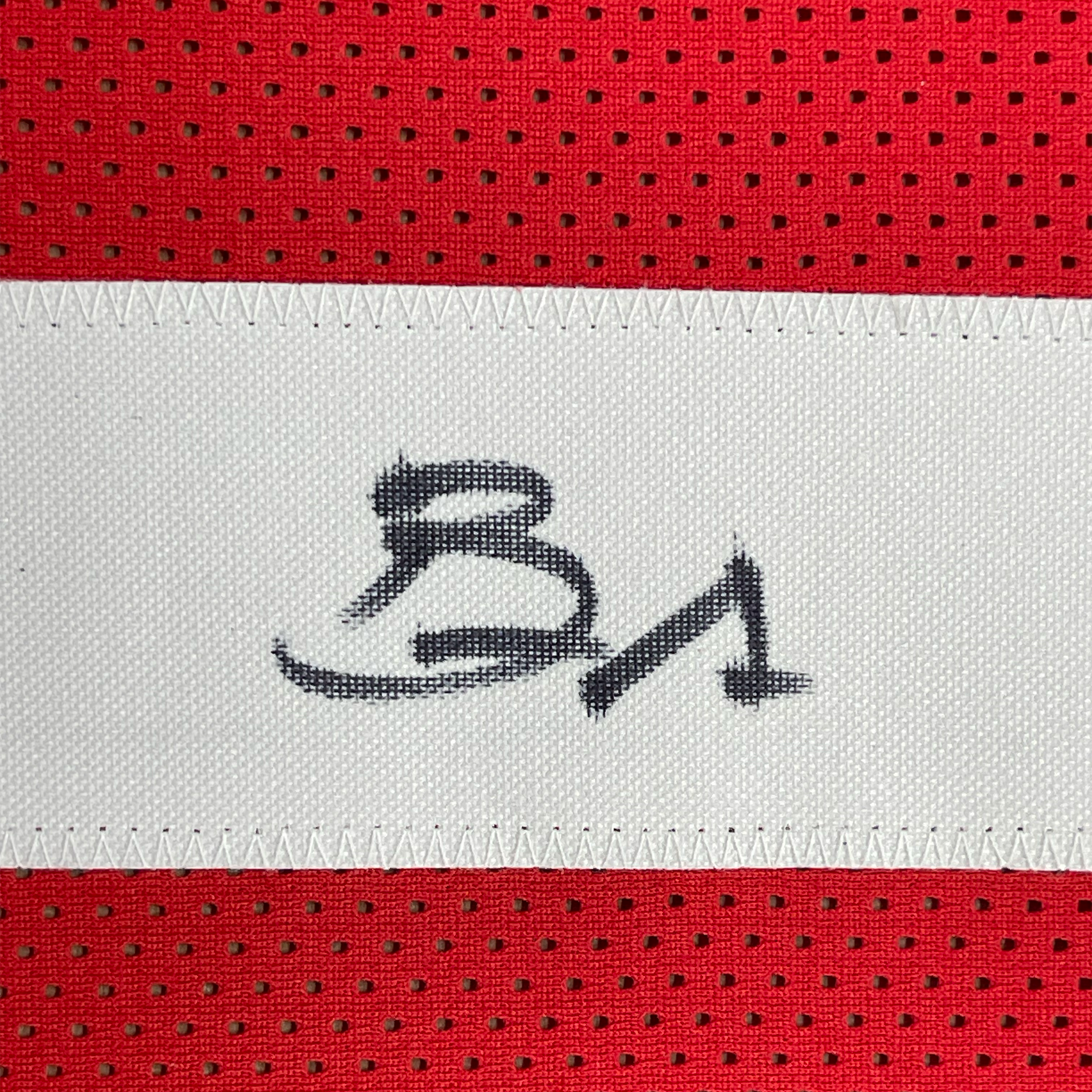 Framed Autographed/Signed Brandon Aiyuk 35x39 San Francisco Red Football Jersey JSA COA