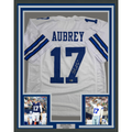 Framed Autographed/Signed Brandon Aubrey 35x39 Dallas White Football Jersey Beckett BAS COA
