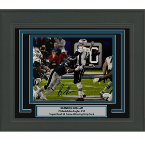Framed Autographed/Signed Brandon Graham 8x10 Philadelphia Eagles Color Game Winning Strip Sack Fumble vs. Tom Brady Super Bowl LII 52 Champions 8x10 Football Photo JSA COA