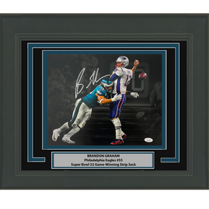 Framed Autographed/Signed Brandon Graham Philadelphia Eagles Spotlight Game Winning Strip Sack Fumble vs. Tom Brady Super Bowl LII 52 Champions 11x14 Football Photo JSA COA