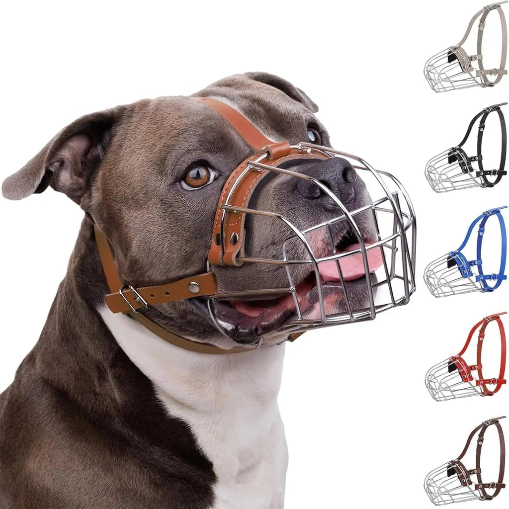 Metal Basket Dog Muzzle – Breathable, Leather Straps