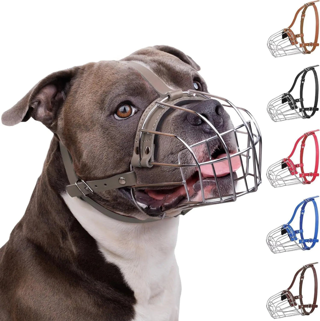 Metal Basket Dog Muzzle – Breathable, Leather Straps