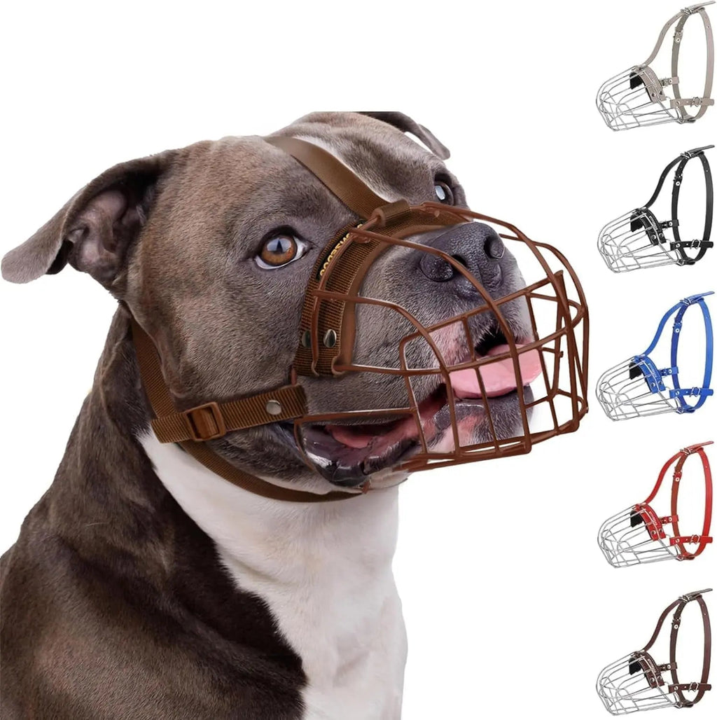 Metal Basket Dog Muzzle – Breathable, Leather Straps