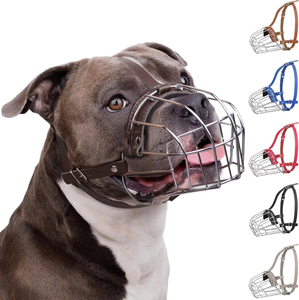 Metal Basket Dog Muzzle – Breathable, Leather Straps